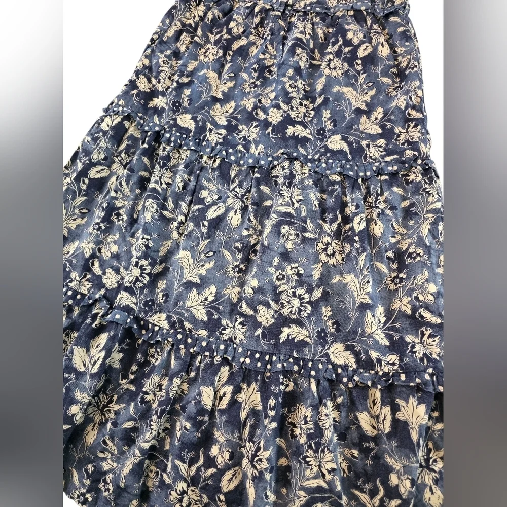 GAP Kids Girls Blue Floral Ruffle Spaghetti Strap Tiered Dress Size M 8-9 Cotton
